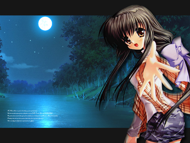 Girl lake night moon bamboo free wallpaper for desktop - medium preview image