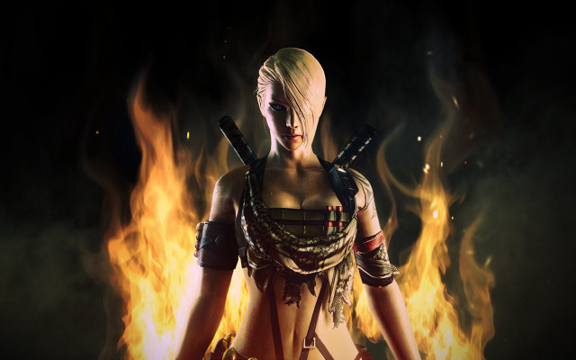 Woman costume guns fire flames free wallpaper for desktop - medium preview image