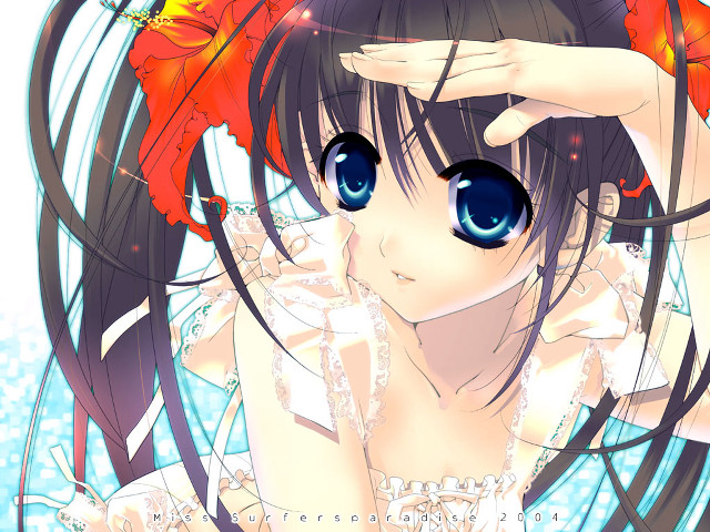 Girl blueeyes flower hair anime free wallpaper for desktop - medium preview image