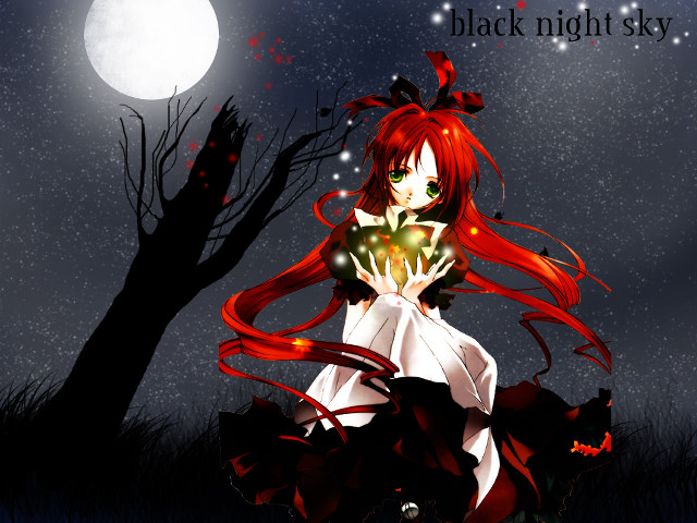 Red haired girl heart moon free wallpaper for desktop - medium preview image