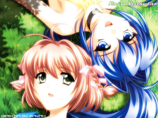 Anime girls grass wind blowing free wallpaper for desktop - medium preview image
