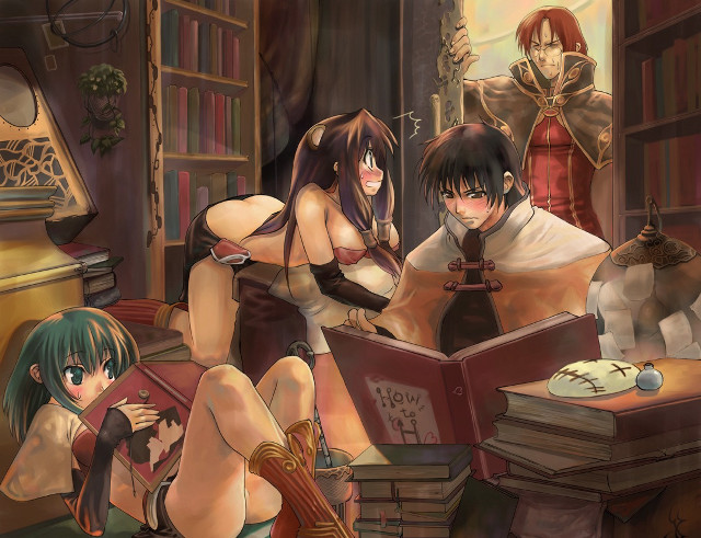 Anime girls library reading boys free wallpaper for desktop - medium preview image
