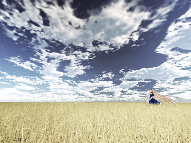 Woman field clouds sky dress free wallpaper for desktop - medium preview image
