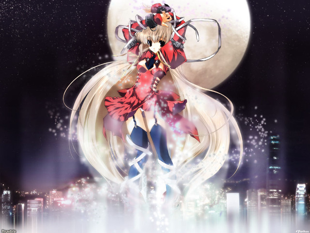 Anime girl red dress full free wallpaper for desktop - medium preview image