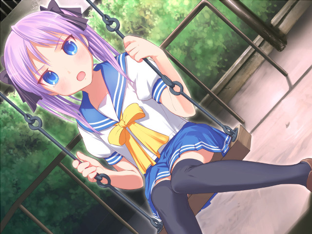 Anime girl purple hair swing free wallpaper for desktop - medium preview image