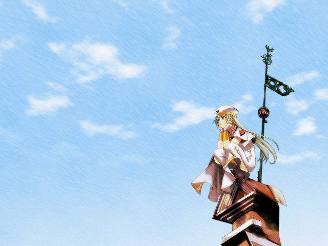 Anime woman building flag blue free wallpaper for desktop - medium preview image