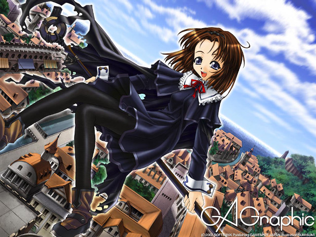 Anime flying city clocktower gothic free wallpaper for desktop - medium preview image