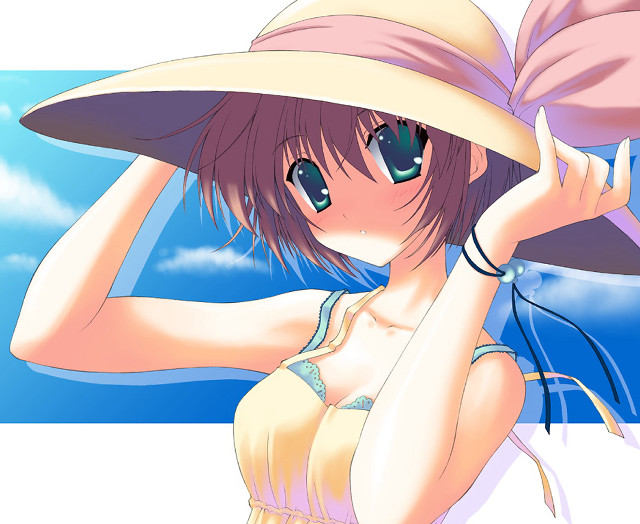 Woman bikini hat blue sky free wallpaper for desktop - medium preview image