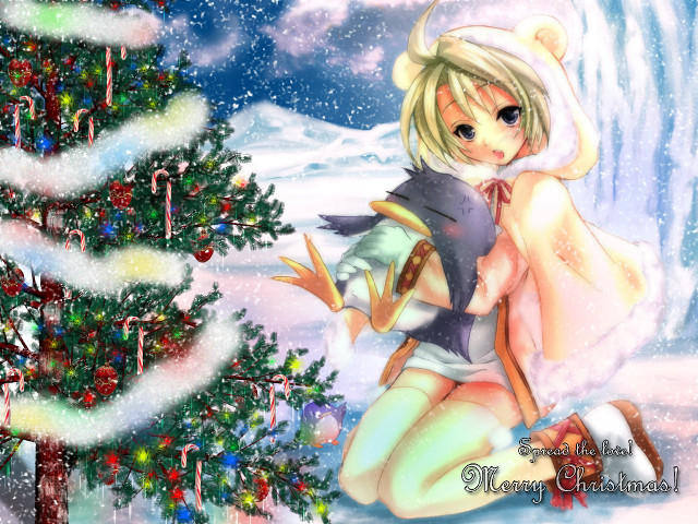 Christmas girl anime reindeer snow free wallpaper for desktop - medium preview image