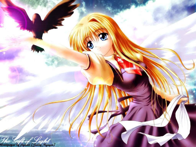 Blonde girl bird wings sky free wallpaper for desktop - medium preview image