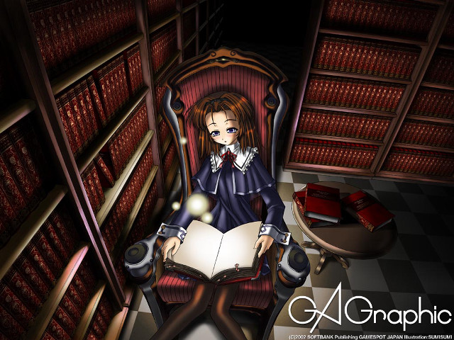 Library gothic anime woman reading free wallpaper for desktop - medium preview image