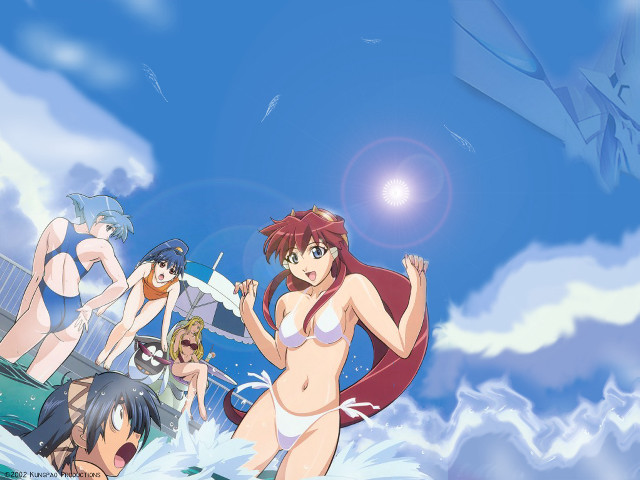 Anime girls bikinis water boat free wallpaper for desktop - medium preview image