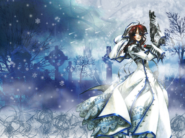 Snowy forest woman white dress free wallpaper for desktop - medium preview image