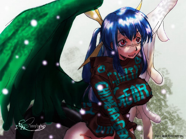 Blue haired woman green dragon free wallpaper for desktop - medium preview image
