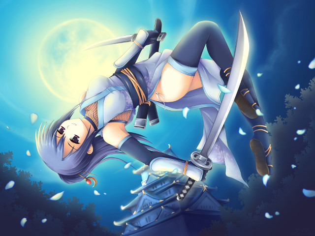 Floating woman blue sword anime free wallpaper for desktop - medium preview image