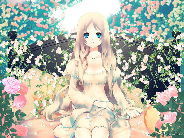 Garden gothic anime flower sitting free wallpaper for desktop - medium preview image