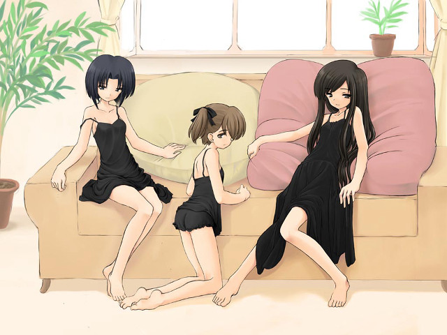 Gothic anime girls couch plant free wallpaper for desktop - medium preview image