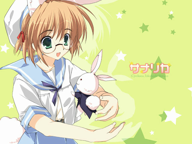 Girl bunny stars green background free wallpaper for desktop - medium preview image