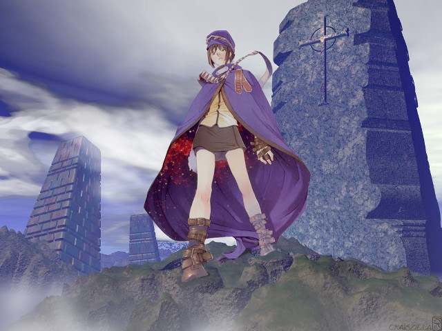 Woman purple cape boots sword free wallpaper for desktop - medium preview image