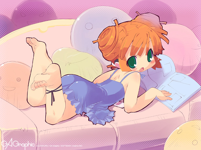 Cartoon girl couch book barefoot free wallpaper for desktop - medium preview image