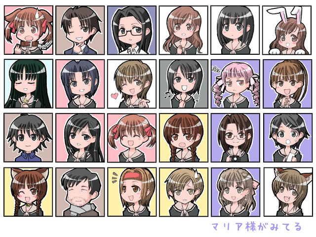 Anime characters mosaic various expressions free wallpaper for desktop - medium preview image