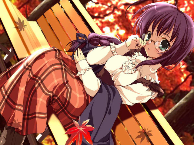 Autumn anime girls tree bench free wallpaper for desktop - medium preview image