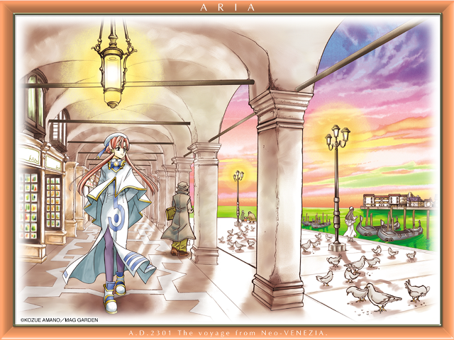 Woman hallway pigeons streetlight magical free wallpaper for desktop - medium preview image