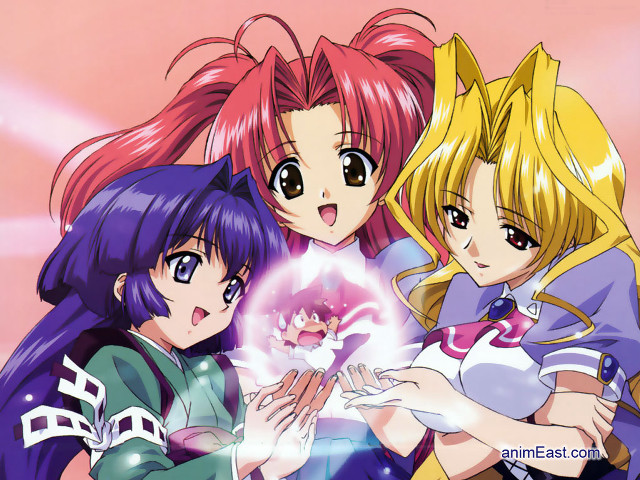 Three anime girls crystal ball free wallpaper for desktop - medium preview image