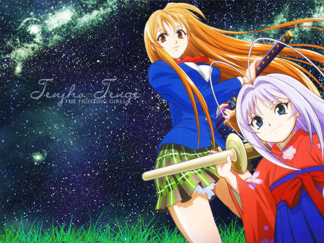 Anime girls starry sky sword free wallpaper for desktop - medium preview image