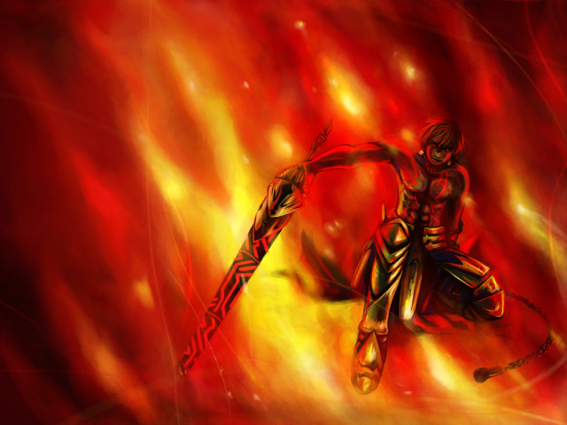 Fire suit sword flame fantasy free wallpaper for desktop - medium preview image