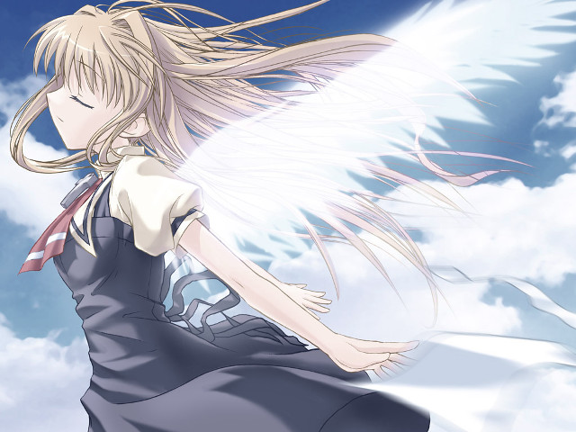 Angelic girl flying clouds blue free wallpaper for desktop - medium preview image