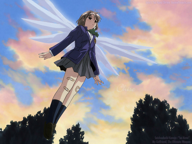 Flying woman shortskirt jacket trees free wallpaper for desktop - medium preview image