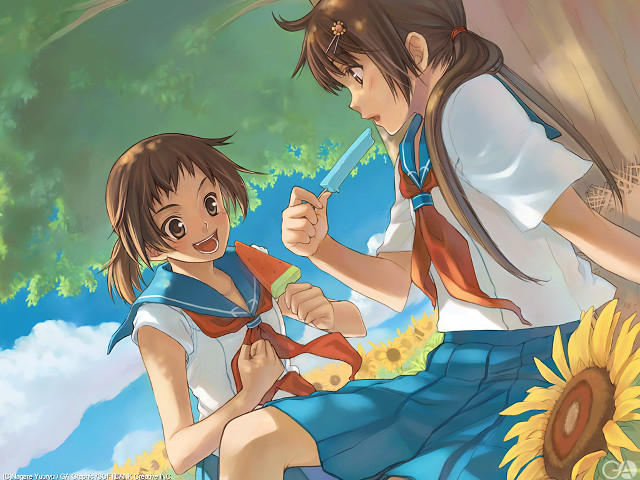 Girl boy sunflower tree sky free wallpaper for desktop - medium preview image