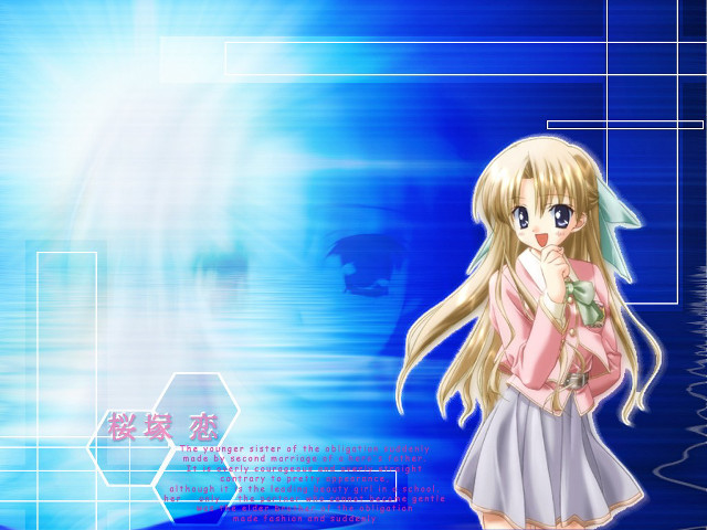 Blonde girl pink shirt blue #2 free wallpaper for desktop - medium preview image