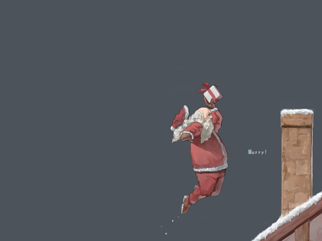 Santa jumping roof snowboard chimney free wallpaper for desktop - medium preview image