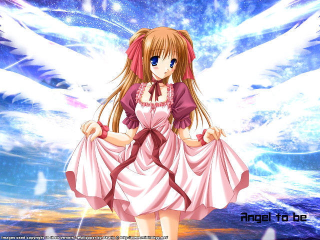 Girl pinkdress angelwings blueSky stars free wallpaper for desktop - medium preview image