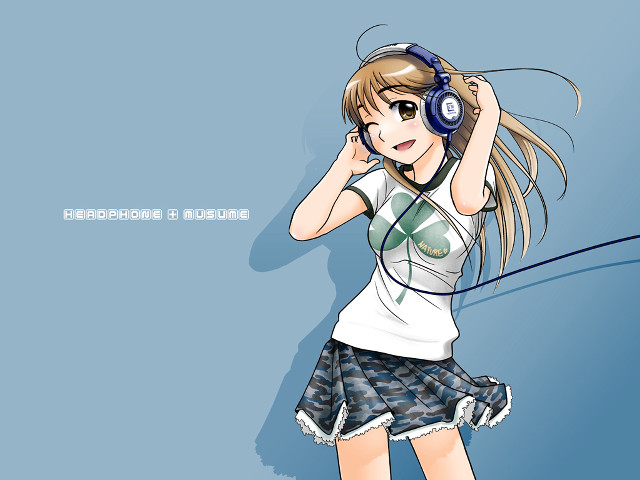 Girl headphones white shirt anime free wallpaper for desktop - medium preview image