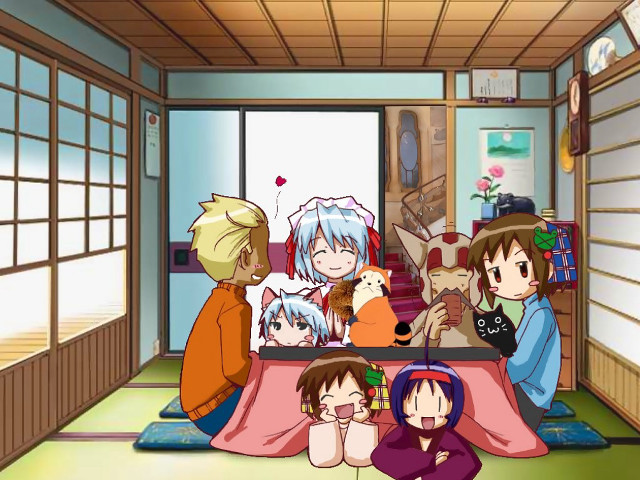 Group people cat kimono tatami free wallpaper for desktop - medium preview image