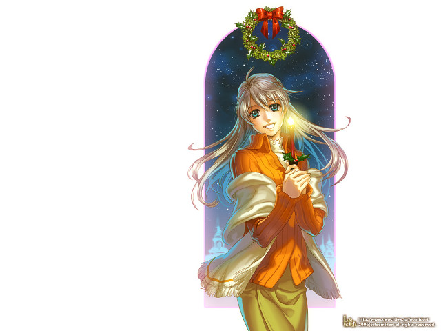 Woman flower wreath window christmas free wallpaper for desktop - medium preview image