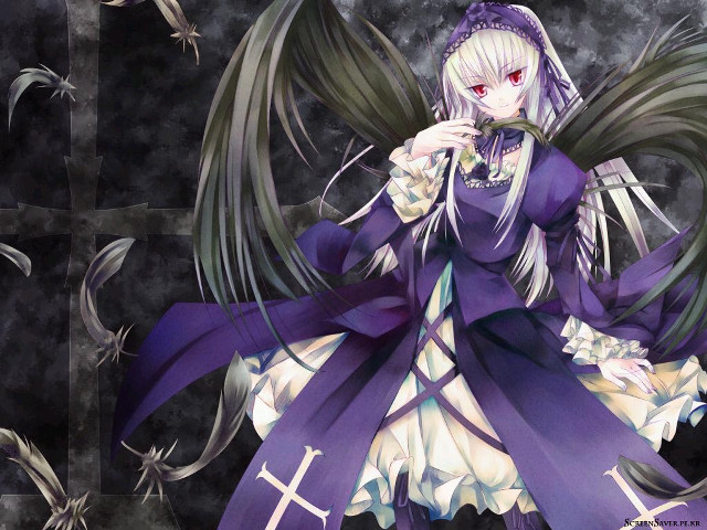 Anime purple dress cross wings free wallpaper for desktop - medium preview image