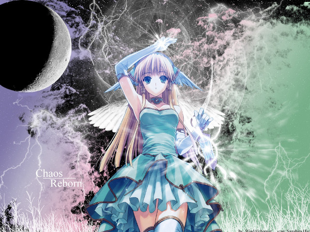 Girl blue dress bird moon free wallpaper for desktop - medium preview image