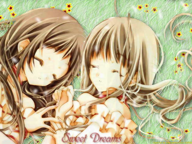 Two girls daisy field sleeping free wallpaper for desktop - medium preview image
