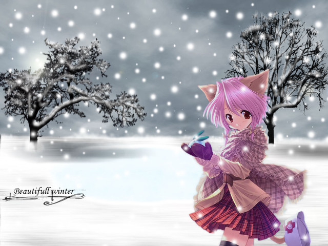 Pink dress purple cat snowy free wallpaper for desktop - medium preview image