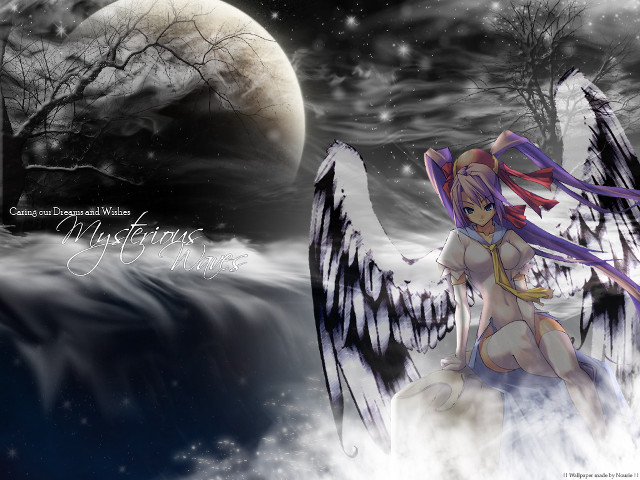 Girl wings clouds moon aurora free wallpaper for desktop - medium preview image