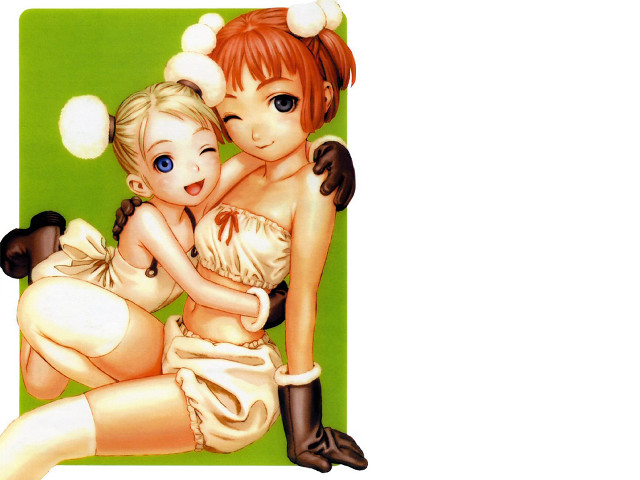 Cartoon hugging sisters blonde blue free wallpaper for desktop - medium preview image
