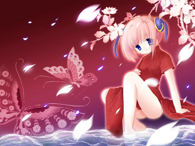 Girl wave butterfly kimono pink free wallpaper for desktop - medium preview image