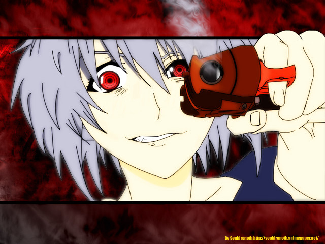 Yandere woman gun redeye silverhair free wallpaper for desktop - medium preview image