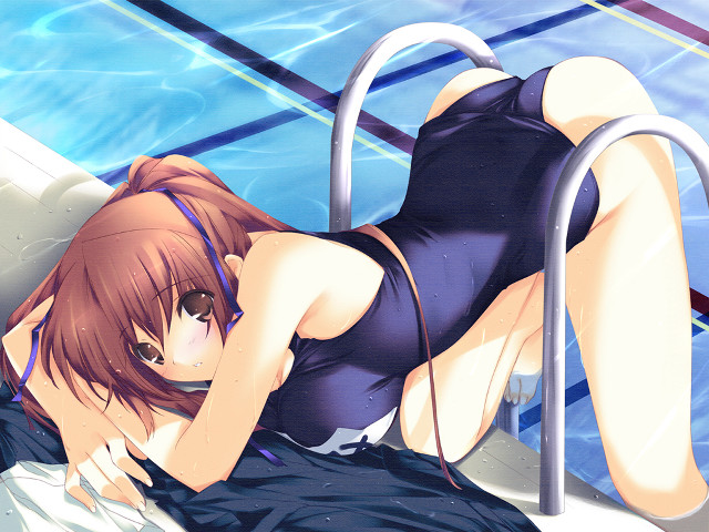 Woman swimsuit poolside lay water free wallpaper for desktop - medium preview image