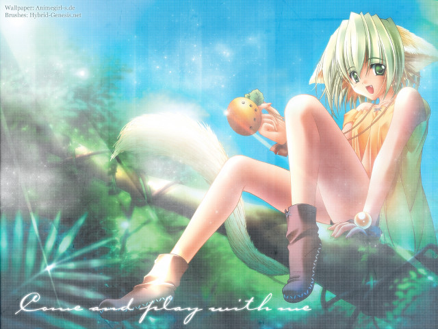 Anime girl tree branch apple free wallpaper for desktop - medium preview image