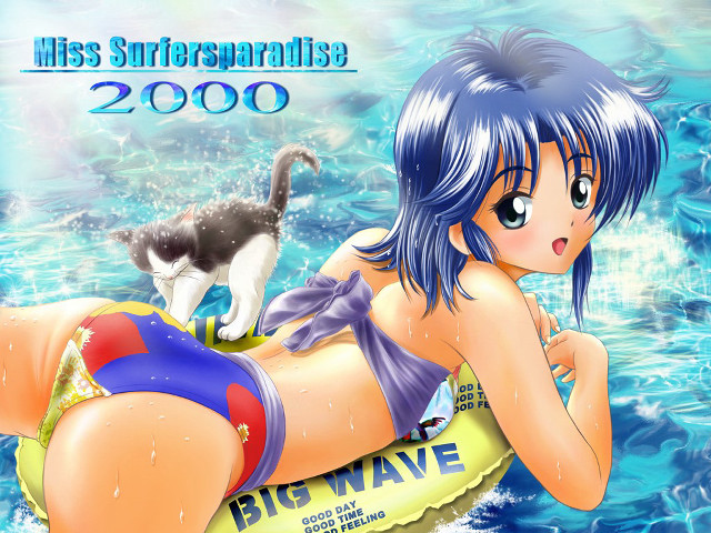 Cartoon girl bikini raft cats #2 free wallpaper for desktop - medium preview image